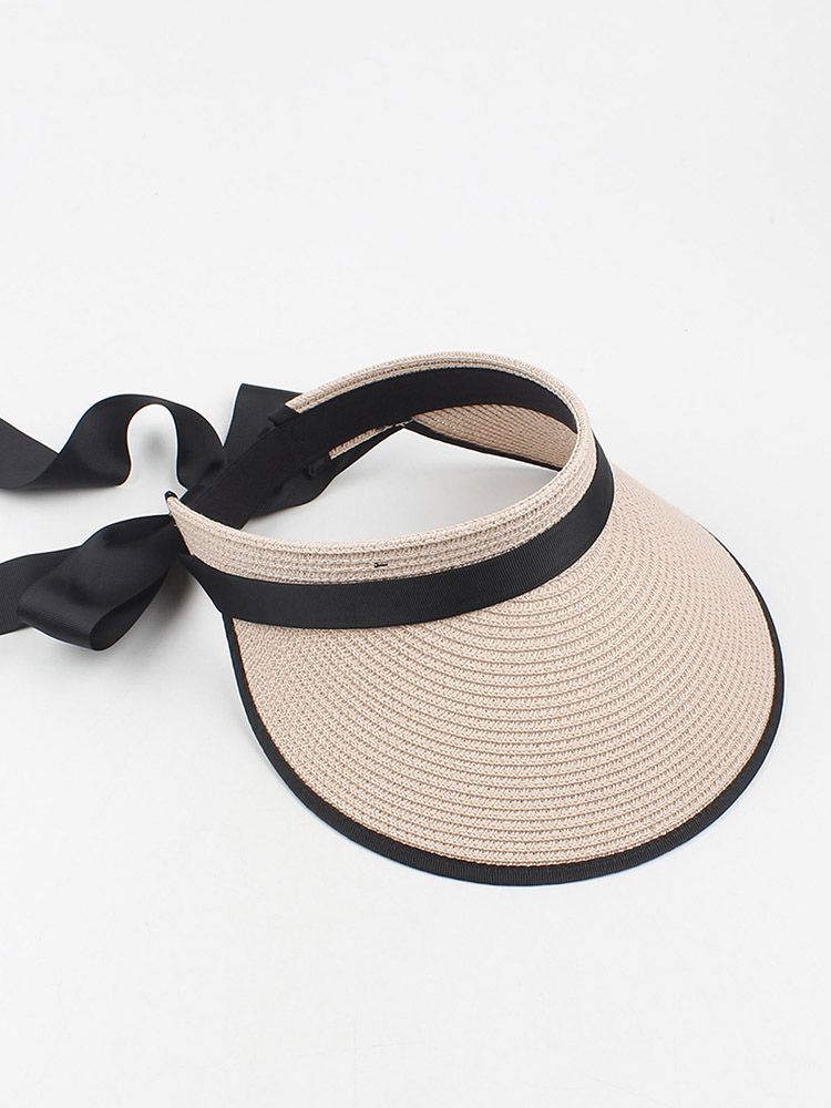 Women Sun Visor Hat Adjustable Wide Brim Bowknot Straw Hat