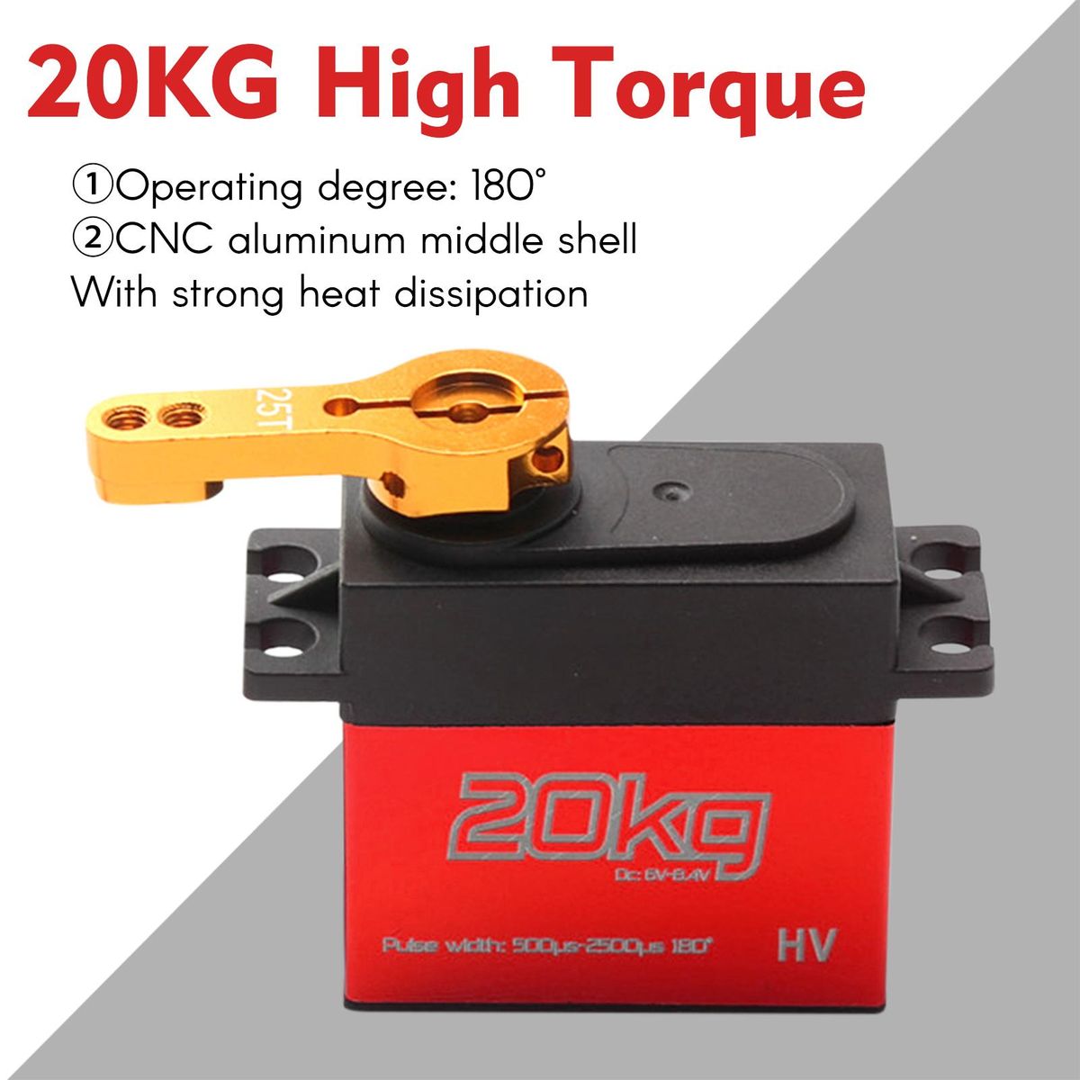Digital Servo 20kg High Torque 4pcs 180° Stainless Steel Gear Servo for 1/8 1/10 1/12 Scale RC Cars Robot Manipulator with 25T Arm