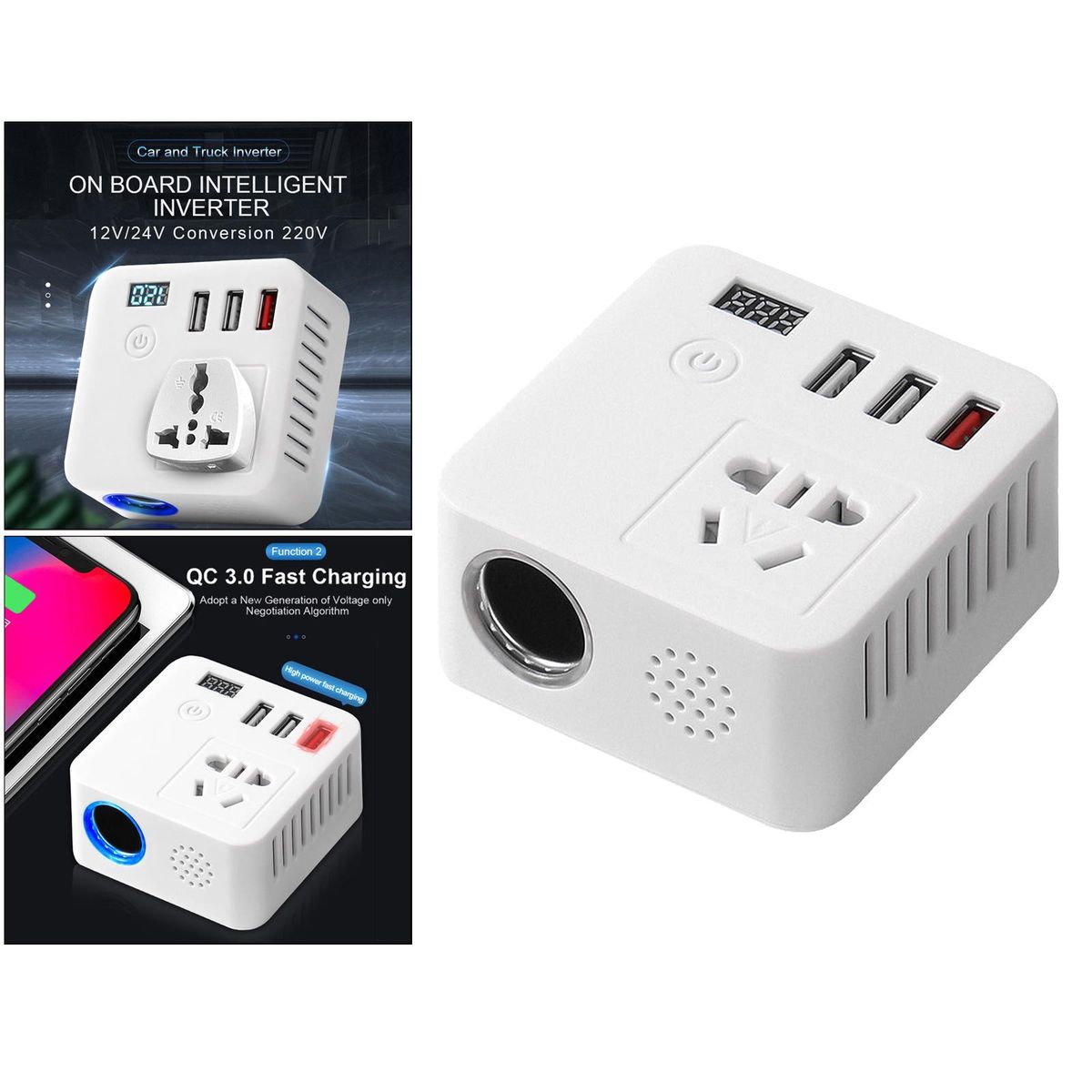 Compact 150W Car Power Inverter DC 12V To 220V AC Converter 3 White