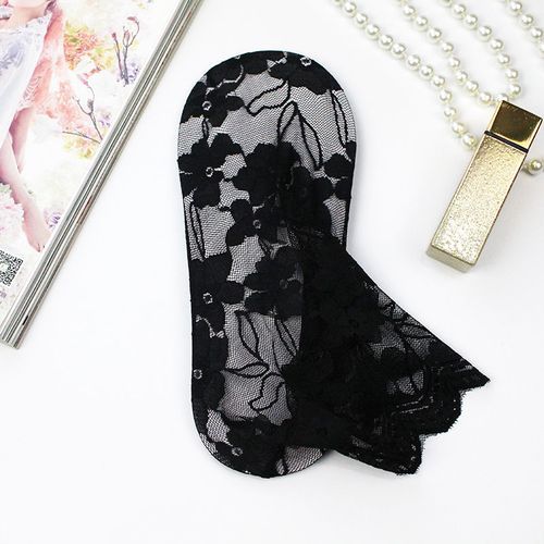 3 Pairs Women Black Breathable Lace Flower Hosiery Socks