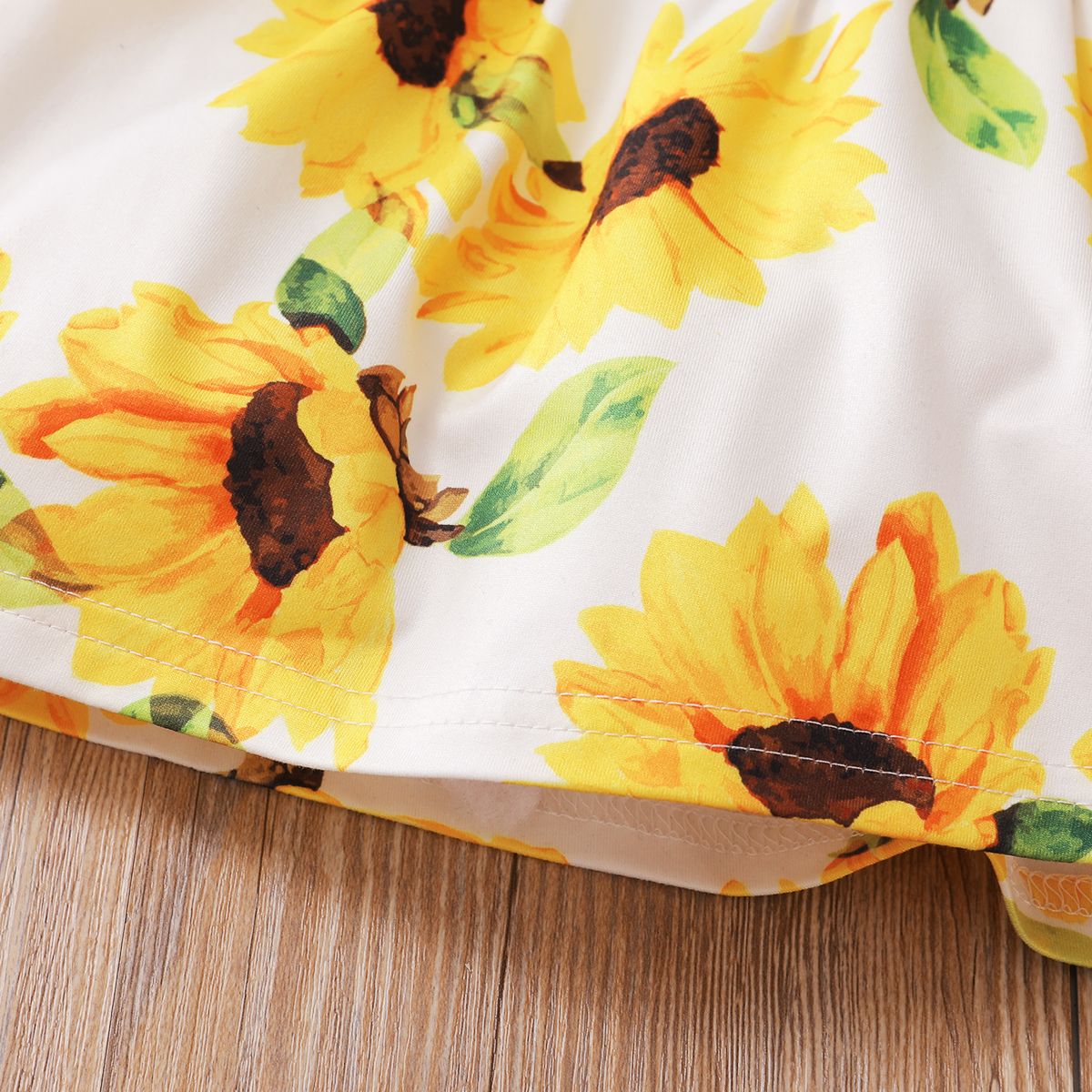 1-6Y Kid Girls Outfit Sunflower Short Sleeves White Shirt With Ripped Jeans