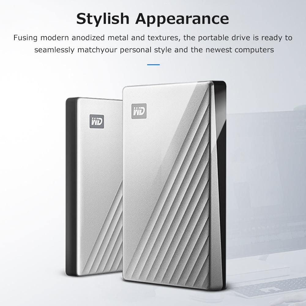 WD My Passport Ultra 2.5 inch Mobile Hard Disk Type-C Interface Metal Texture Built-in 256-bit AES Hardware Encryption 4TB Silver