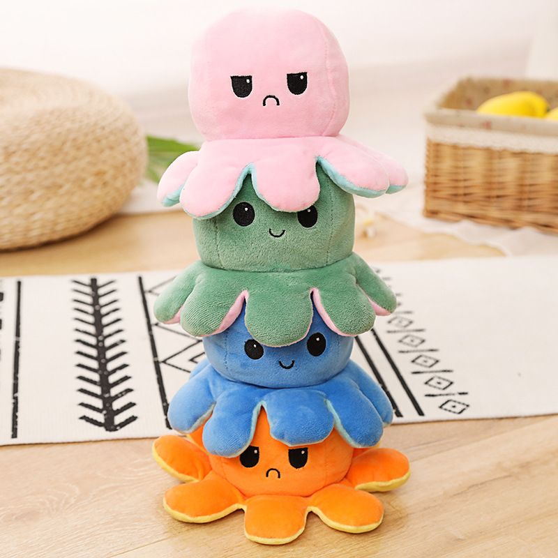 Reversible Plush Octopus Double-Sided Flip Blue&Purple