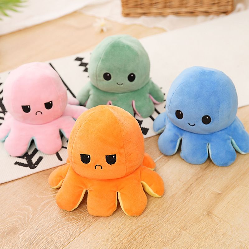 Reversible Plush Octopus Double-Sided Flip Blue&Purple