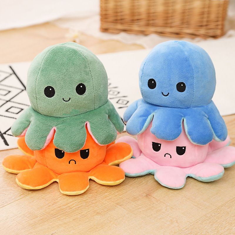 Reversible Plush Octopus Double-Sided Flip Blue&Purple