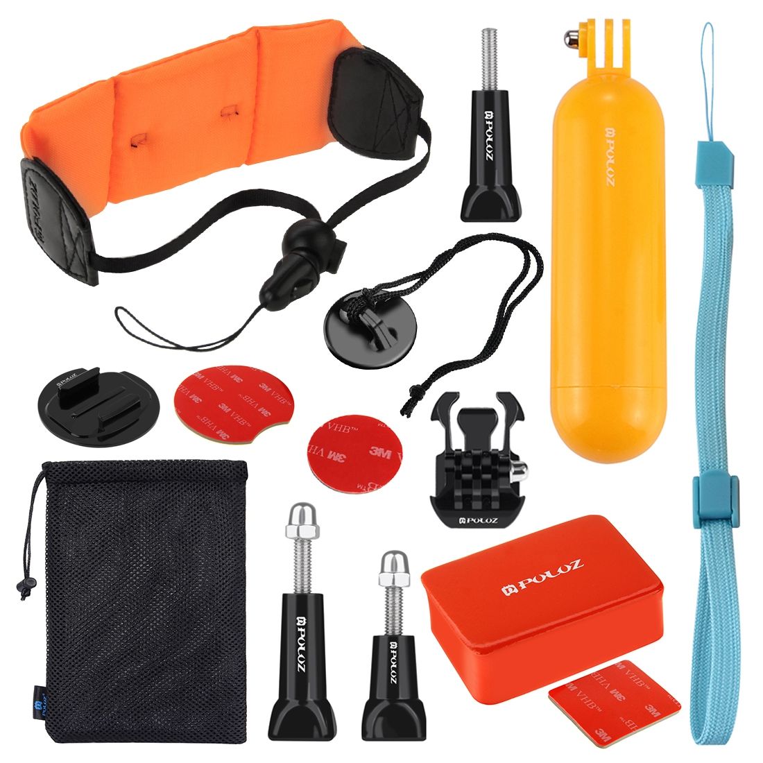 PULUZ 14 In 1 Surfing Accessories Combo Kits (Bobber Hand Grip + Floaty Sponge + Quick Release Buckle + Surf Board Mount + Floating Wrist Strap + Safety Tethers Strap + Storage Bag )