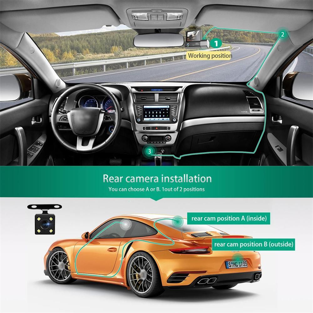 3 Cameras Dash Cam 4in Clear Car Rearview Mirror Car Video Recording Camcorder Car Camera Recorder Auto Safety Driving Recorder