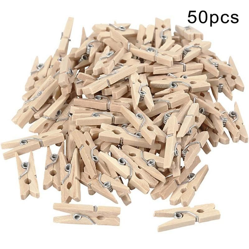 50Pcs Wooden Mini Unpainted Note Photo Clip Peg Clothespin