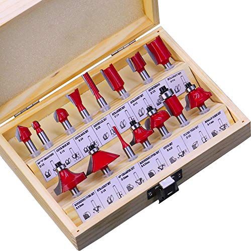 ASNOMY Tungsten Carbide Router Bit Set  15 Piece Router Set