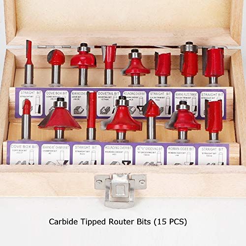 ASNOMY Tungsten Carbide Router Bit Set  15 Piece Router Set