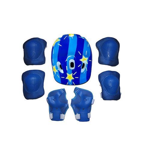 7Pcs/set Kids Boy Girl Safety Helmet Knee Elbow Pad Sets Children Cycling Skate Bicycle Helmet Protection Safety Guard(#2 Striped Blue)