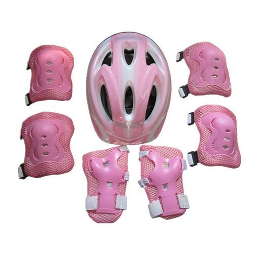 7Pcs/set Kids Boy Girl Safety Helmet Knee Elbow Pad Sets Children Cycling Skate Bicycle Helmet Protection Safety Guard(#2 Striped Blue)