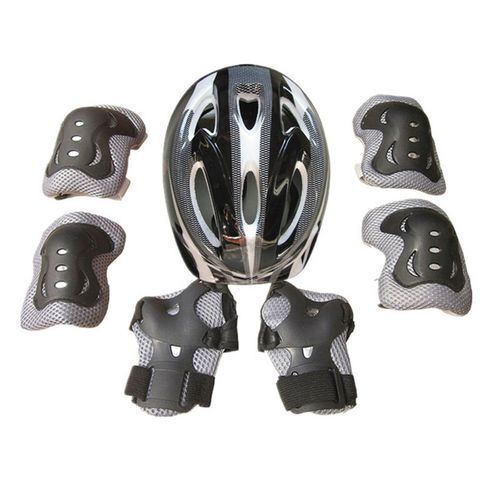 7Pcs/set Kids Boy Girl Safety Helmet Knee Elbow Pad Sets Children Cycling Skate Bicycle Helmet Protection Safety Guard(#2 Striped Blue)
