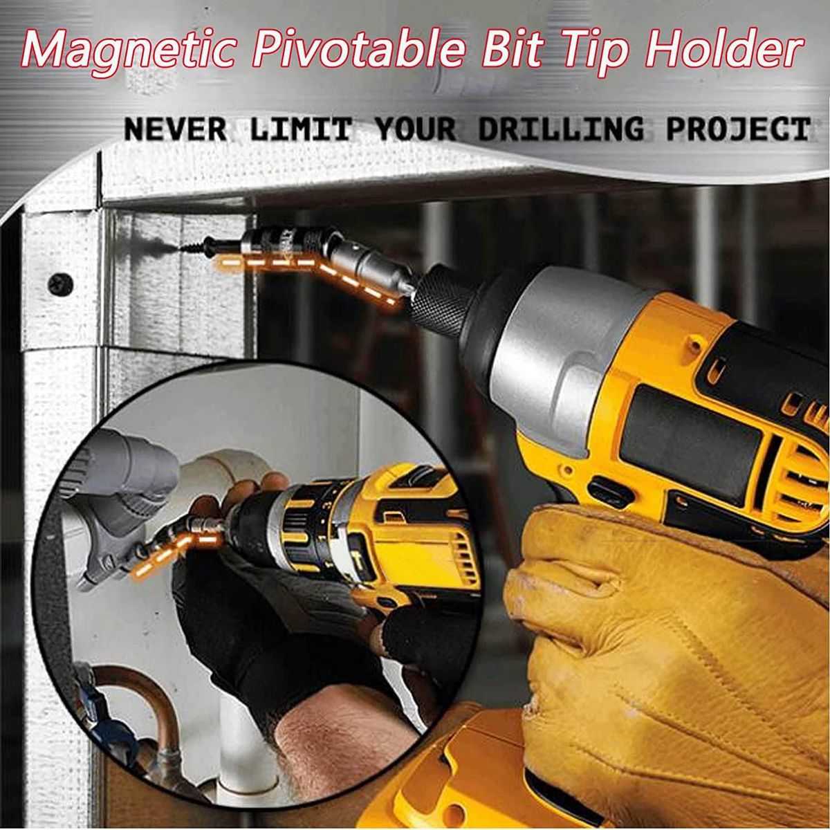 4PCS Magnetic Drill Head Bracket Magnetic Pivot Drill Head BracketBent 0-20° and the Rod Head Rotated 360 °