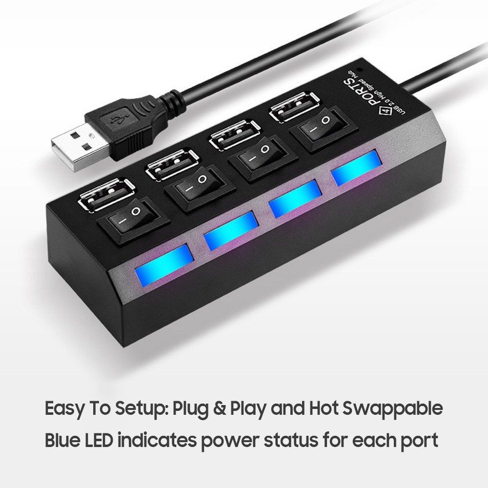 4-Port USB 2.0 Hub With Individual LED Lit Power Switches