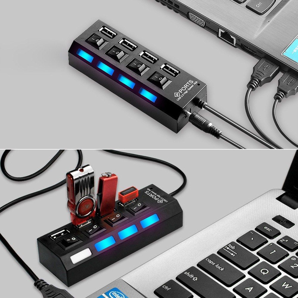 4-Port USB 2.0 Hub With Individual LED Lit Power Switches