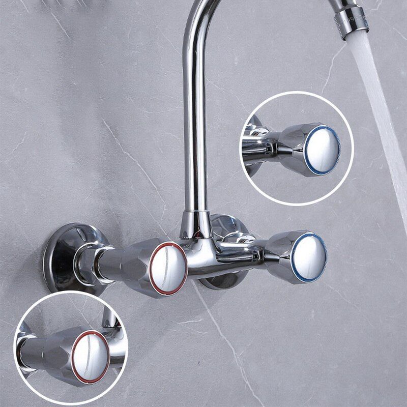 Hot Cold Faucet Tap Handle Knob Universal Replacement Handle Silver Tone Red+Blue 2Pcs/Set Faucet Handle Bathroom Accessories
