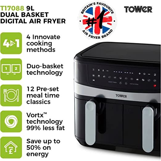Vortx Duo Basket Air Fryer With Smart Finish - 2600w- 9L