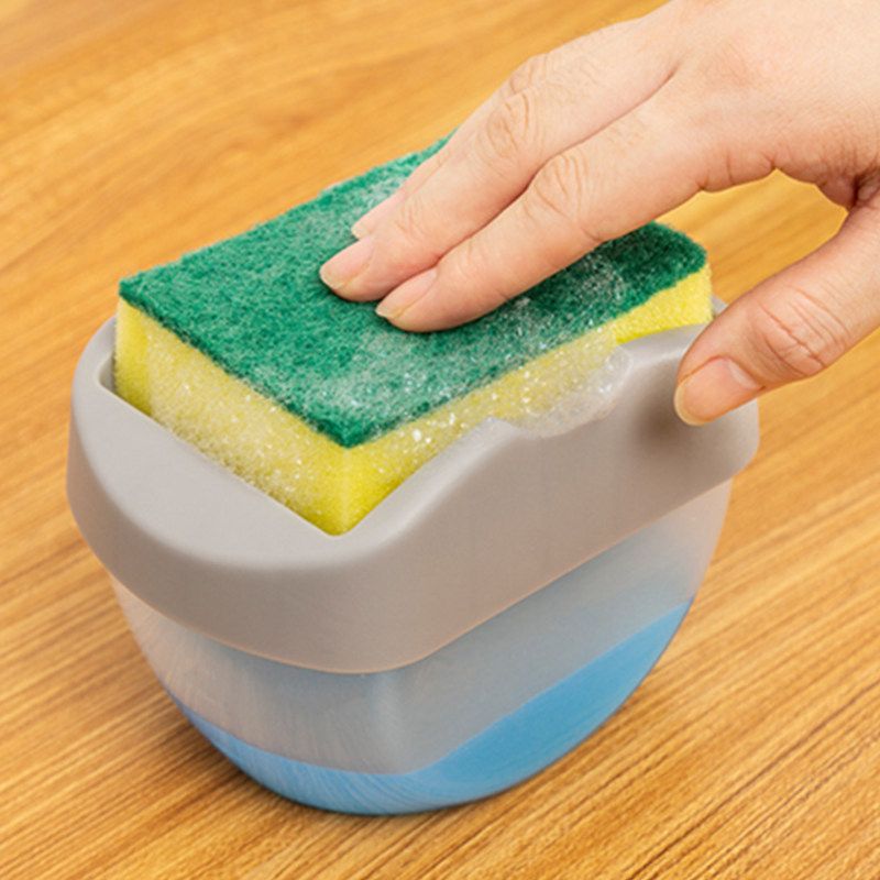 Press Soap Dispenser With Sponge Dishwashing Liquid-Grey