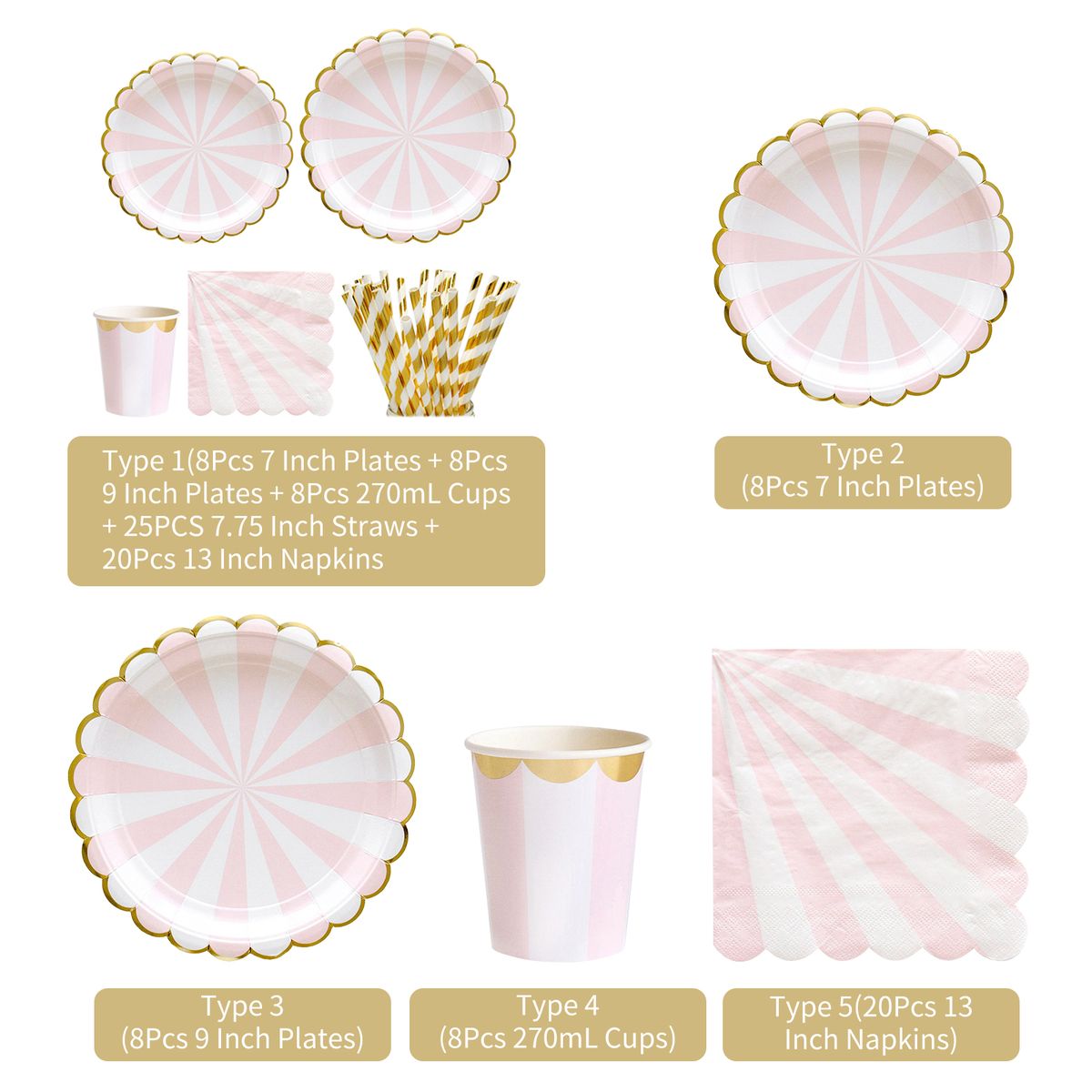 20PCS 13 Inch Napkins Ecological Degradable Pink Stripes