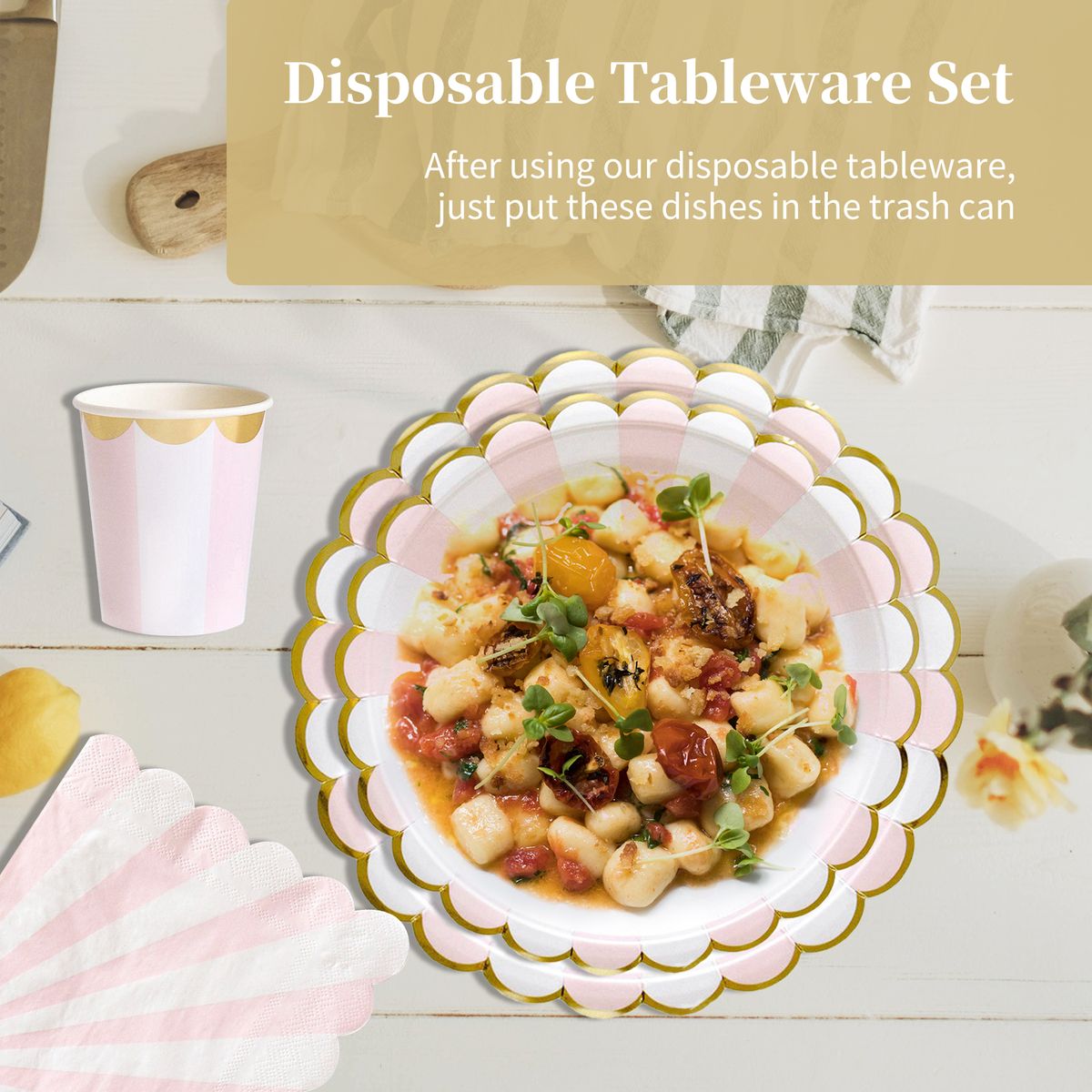 20PCS 13 Inch Napkins Ecological Degradable Pink Stripes