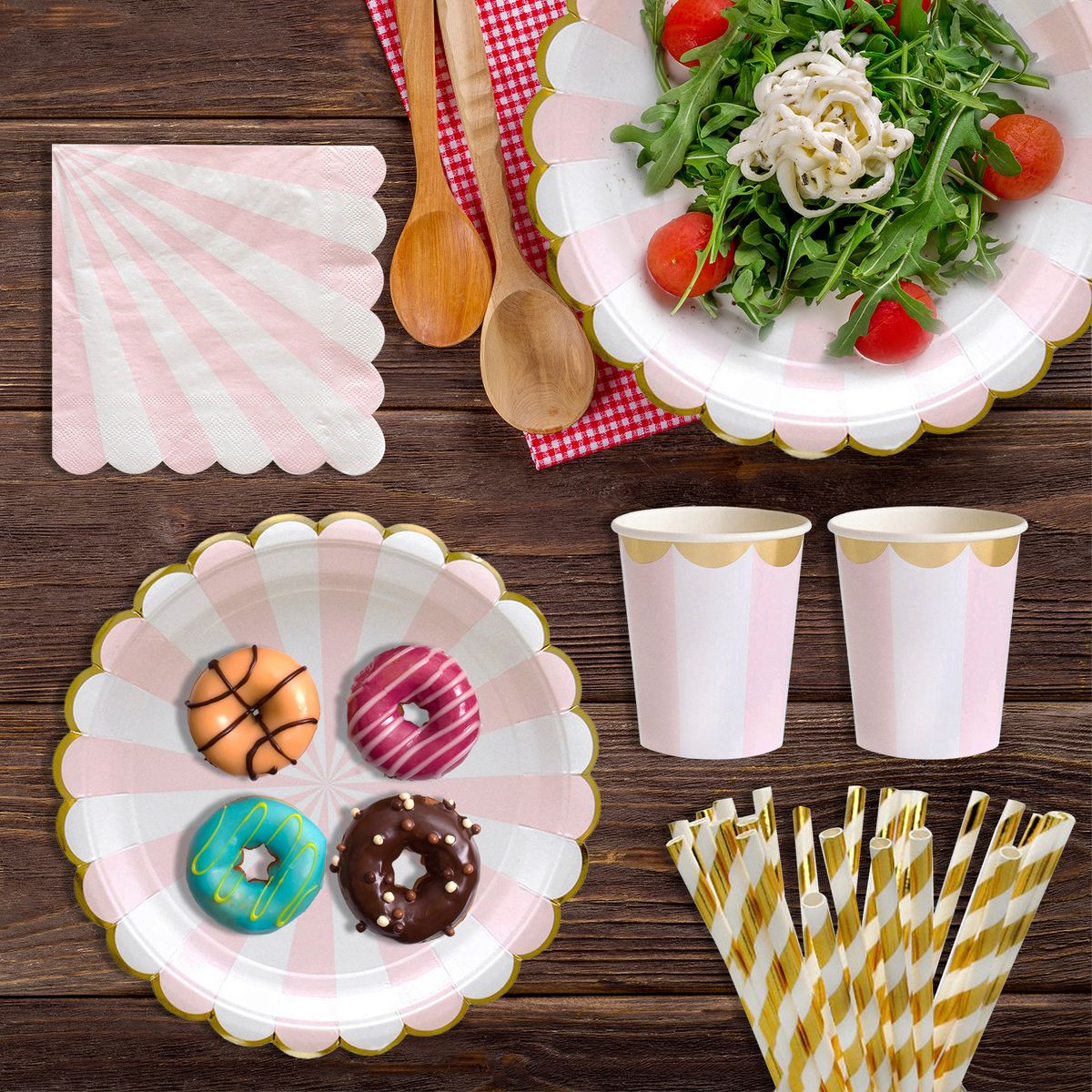 20PCS 13 Inch Napkins Ecological Degradable Pink Stripes