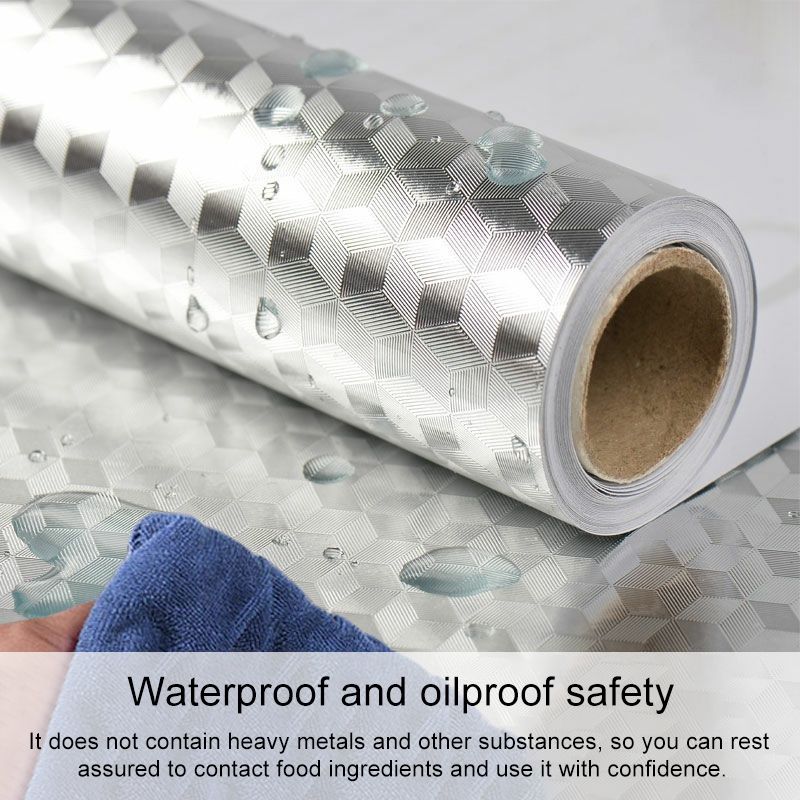 Kitchen Wall Aluminum Foil Anti-fouling High-temperature Wallpaperr,Size:60cmx5m Style:Cube