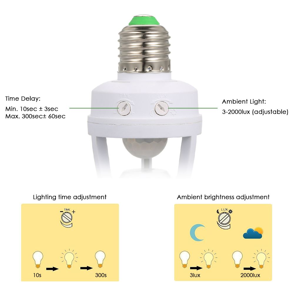 Sensitive PIR Motion Sensor E27 LED Bulb Base Socket