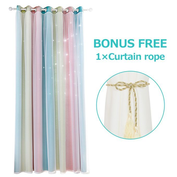 1pc Curtain Gradient Hollow-out Star Pattern 2Layer Blackout