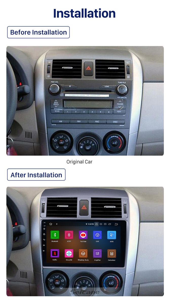 2007-2013 Toyota Corolla Android Large Player Panel Frame For Installation