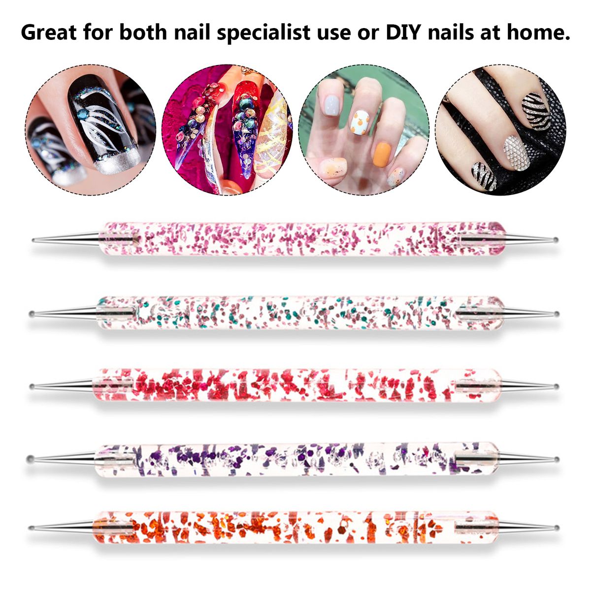 5Pcs/Set Nail Art Dotting Pen Painting Acrylic Handle Rhinestones Crystal Pens