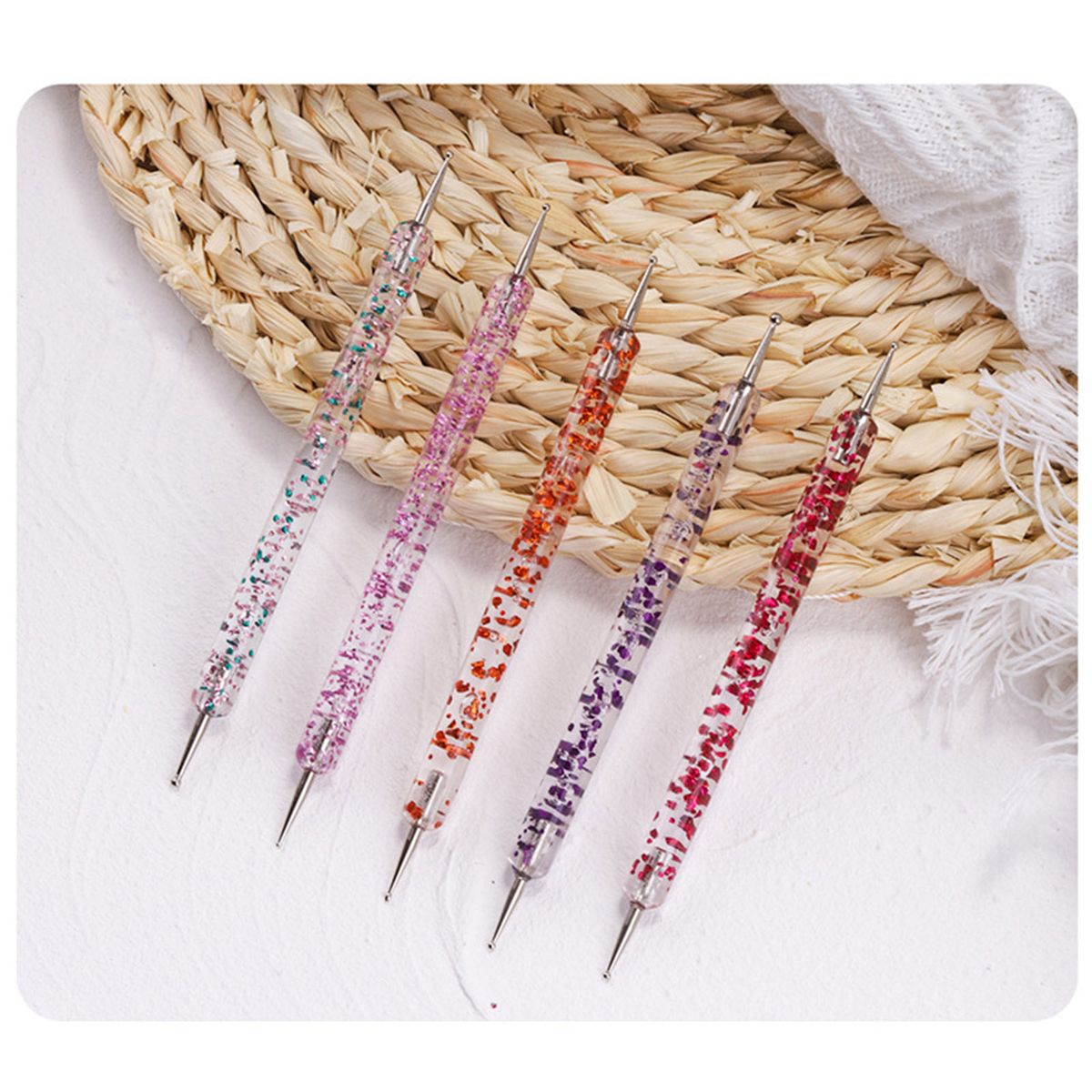5Pcs/Set Nail Art Dotting Pen Painting Acrylic Handle Rhinestones Crystal Pens