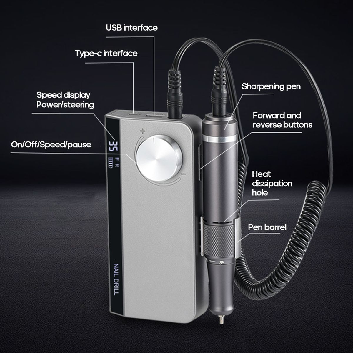 Portable Nail Drill Machine 35000 Rpm Rotation Rate