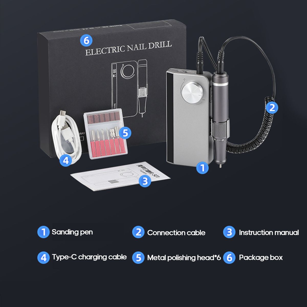Portable Nail Drill Machine 35000 Rpm Rotation Rate