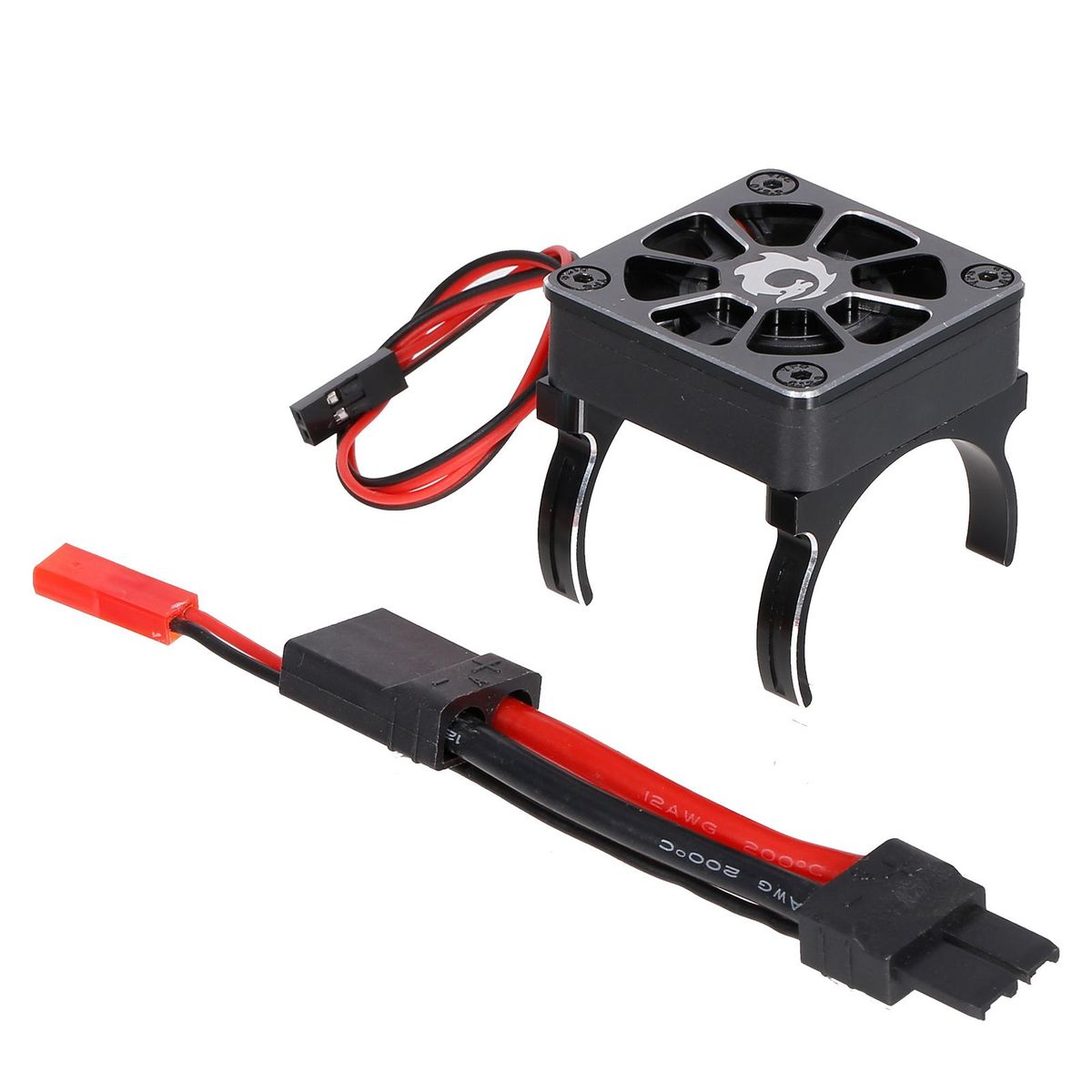 RC Motor Heatsink Cooling Fan with 2 Clamps & Adapter Cable for 540 550 Series Brushed Motor Compatible with RC Car Traxxas Hsp Redcat TRX-4 Axial Scx10 RC4WD Tamiya D90 Hpi Crawler Car
