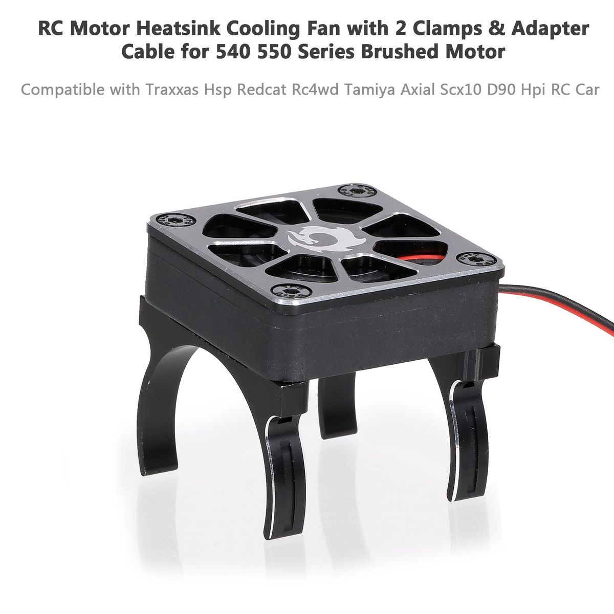 RC Motor Heatsink Cooling Fan with 2 Clamps & Adapter Cable for 540 550 Series Brushed Motor Compatible with RC Car Traxxas Hsp Redcat TRX-4 Axial Scx10 RC4WD Tamiya D90 Hpi Crawler Car