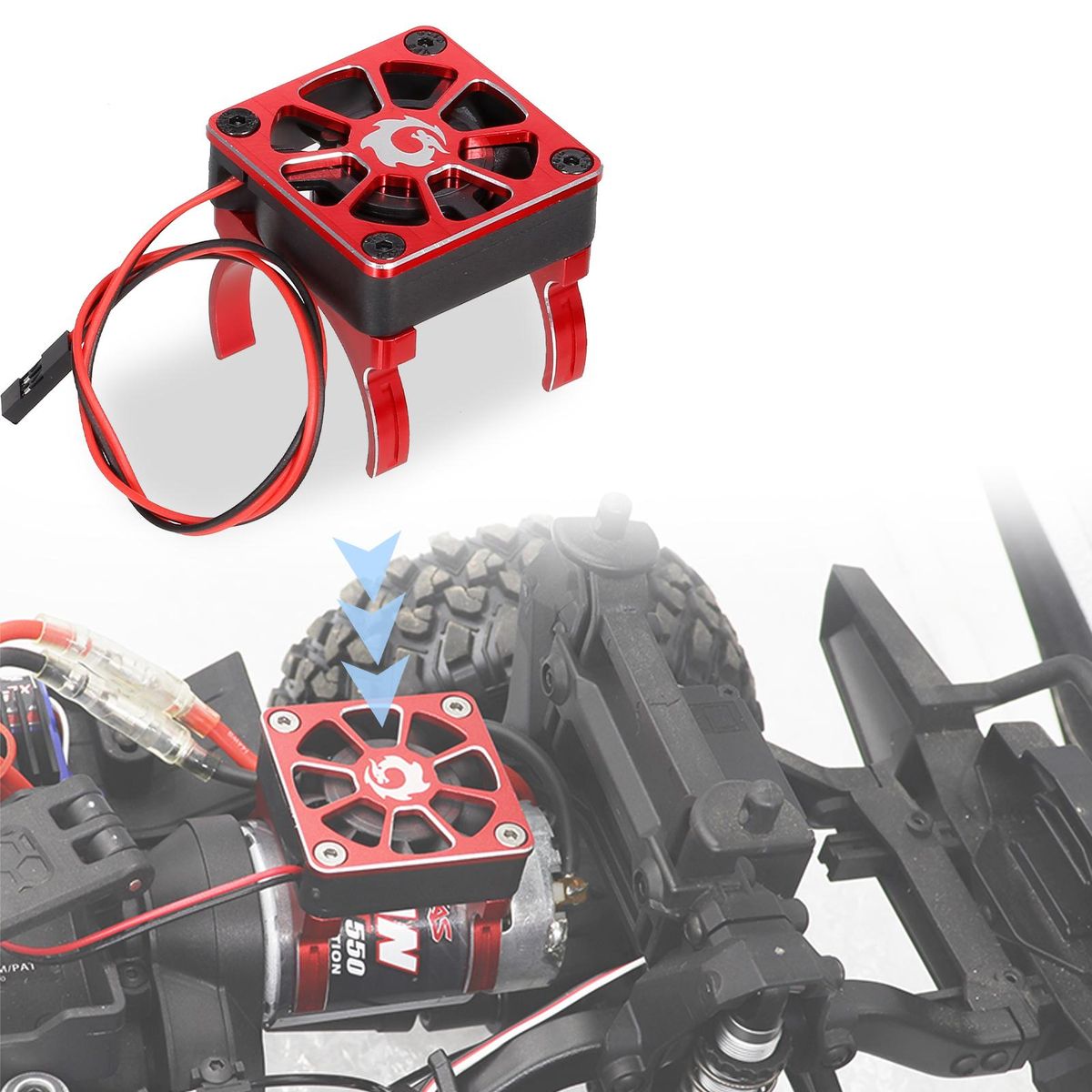 RC Motor Heatsink Cooling Fan with 2 Clamps & Adapter Cable for 540 550 Series Brushed Motor Compatible with RC Car Traxxas Hsp Redcat TRX-4 Axial Scx10 RC4WD Tamiya D90 Hpi Crawler Car