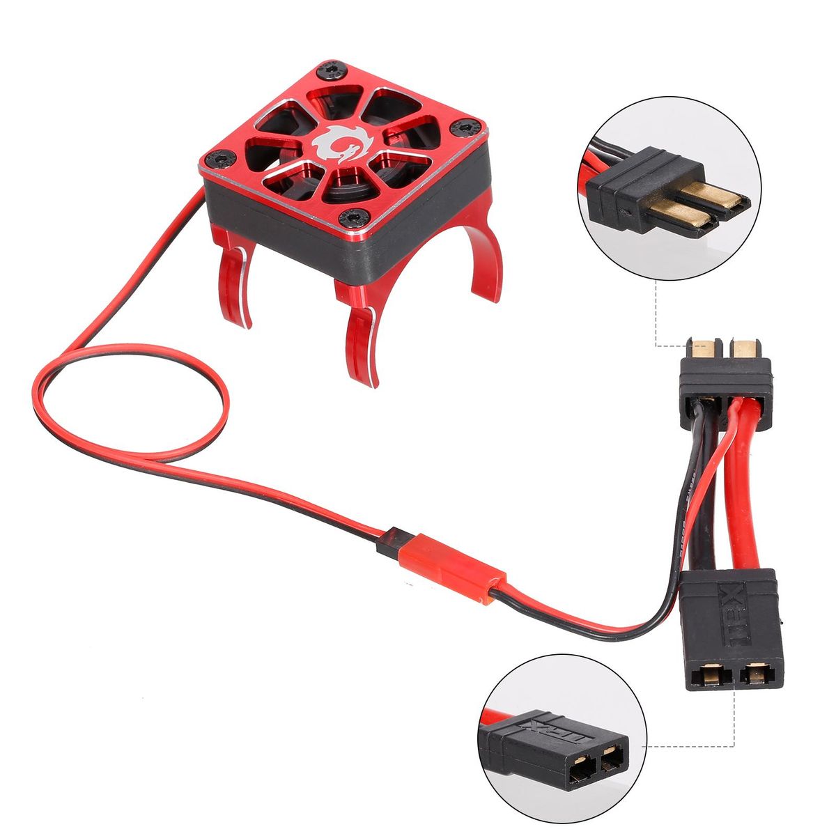 RC Motor Heatsink Cooling Fan with 2 Clamps & Adapter Cable for 540 550 Series Brushed Motor Compatible with RC Car Traxxas Hsp Redcat TRX-4 Axial Scx10 RC4WD Tamiya D90 Hpi Crawler Car