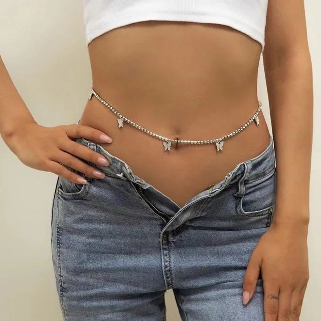 Womens Body Waist Butterfly Pendant Chain Jewelry Silver