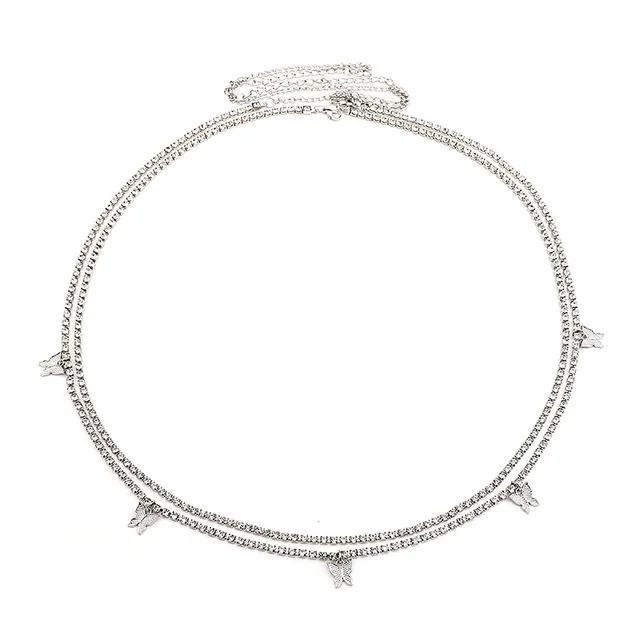 Womens Body Waist Butterfly Pendant Chain Jewelry Silver