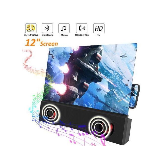 Rechargeable Bluetooth Speaker 3D HD Mobile Phone Magnifier Projector Screen Amplifier Stand 12inch