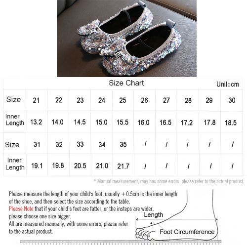 Girls' Single Leather Flat Children's Bow Sequin Soft Sole Princess Shoes Grey