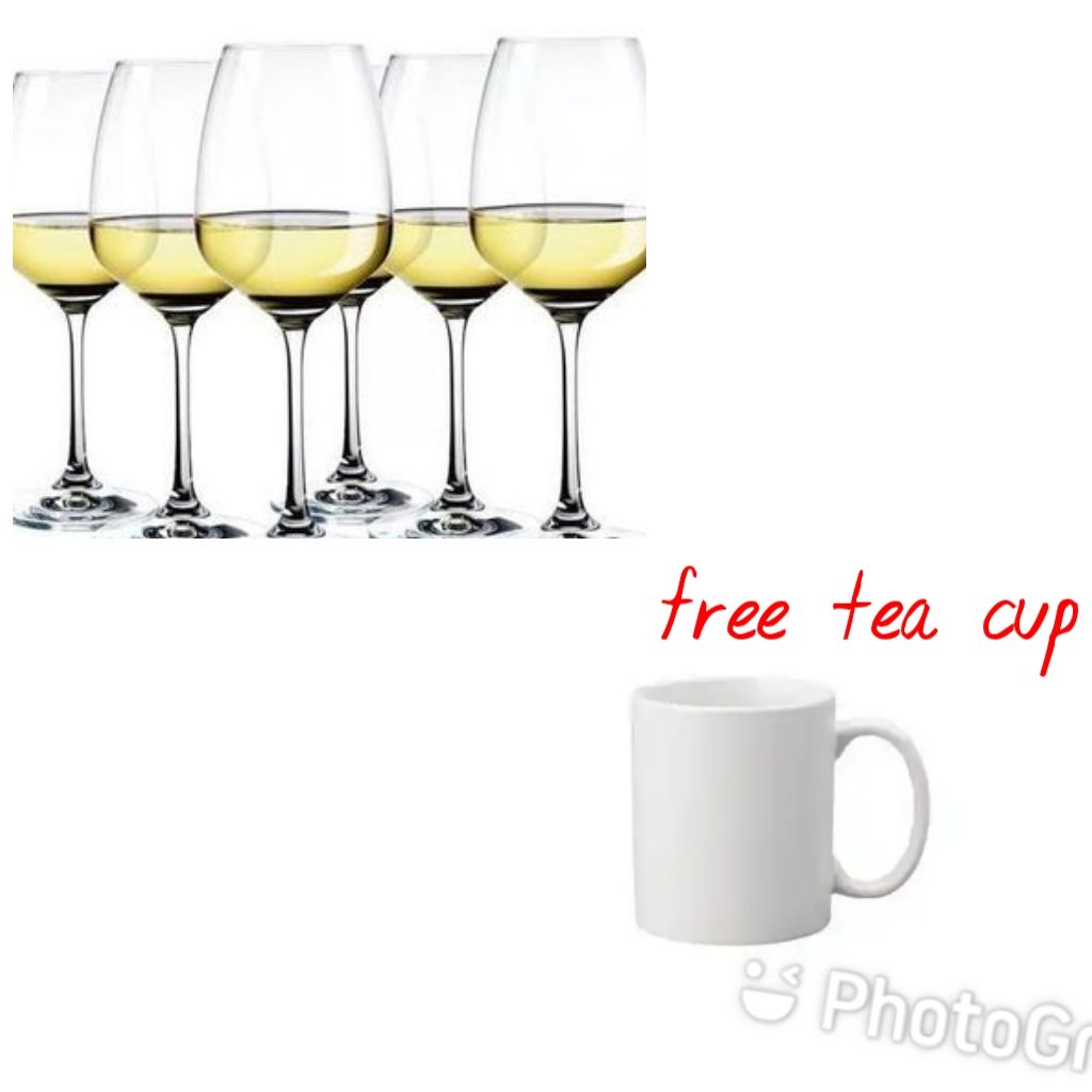 Wine Glass Cup 6 Pcs__+  Free Tea Mug