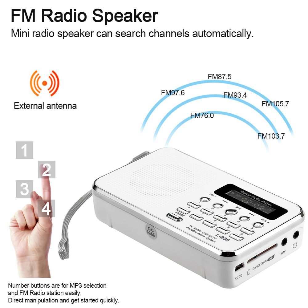 L-938 Mini FM Radio Digital Portable 3W Stereo Speaker MP3 A