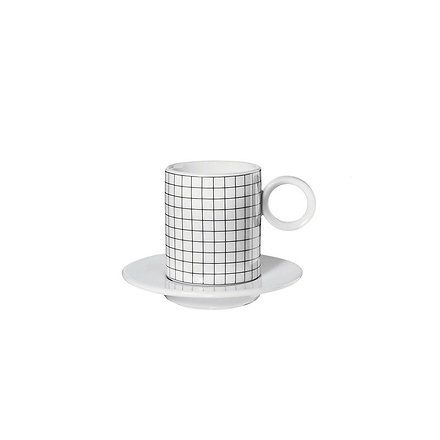 Memphis Espresso Cup 'Squares' Set Of 2 - 50 Ml, Black/White