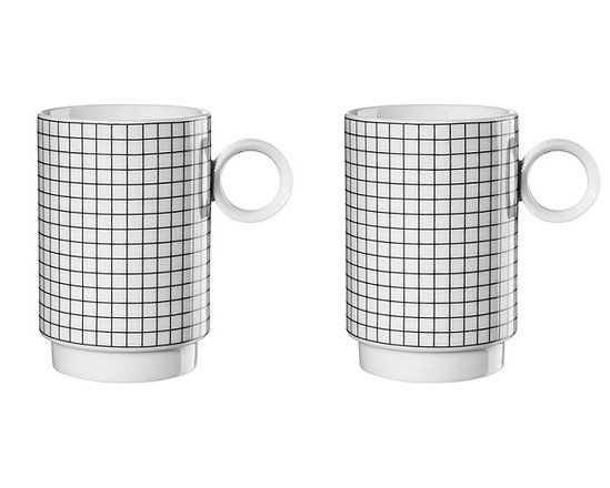 Memphis Espresso Cup 'Squares' Set Of 2 - 50 Ml, Black/White