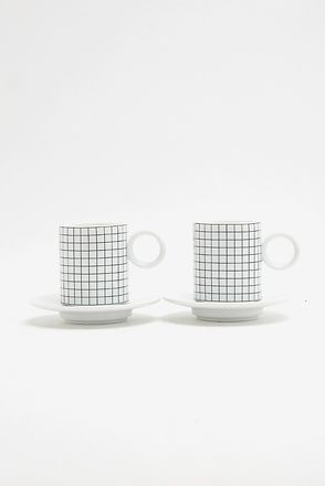 Memphis Espresso Cup 'Squares' Set Of 2 - 50 Ml, Black/White