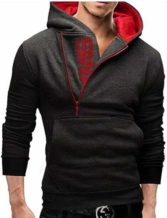 Men's Oblique Zippers Hoodie Trendy Jacket Sweatshirts-Dark Grey