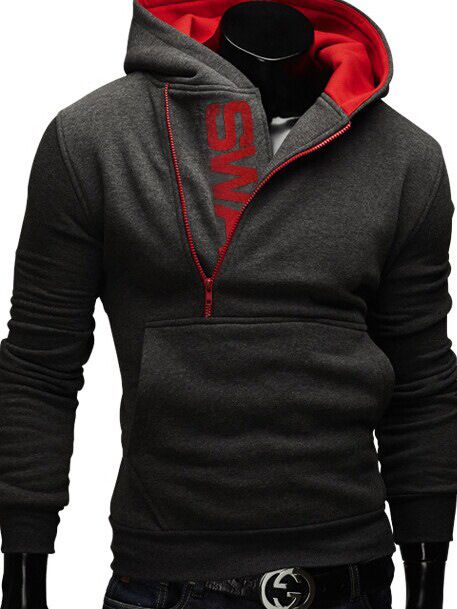 Men's Oblique Zippers Hoodie Trendy Jacket Sweatshirts-Dark Grey