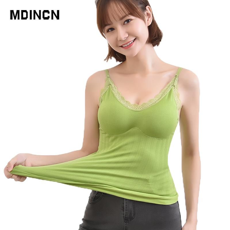 Sleeveless Lace T-shirts Women's Thermal Underwear Women's Top Underwear Sleeveless Padded Camilled For Women